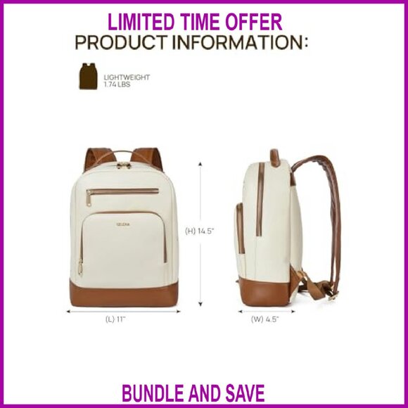 Leather Laptop Backpack 15 Inch Vintage Work Business Bag Teacher Nurse - Picture 4 of 7